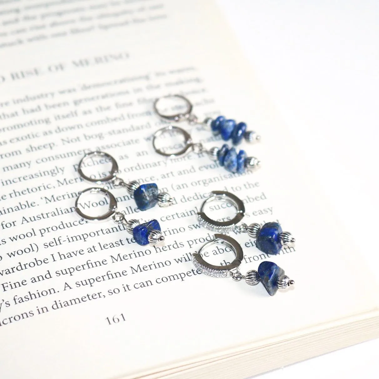 LILY LAPIS LAZULI HUGGIE EARRINGS IN PLATINUM
