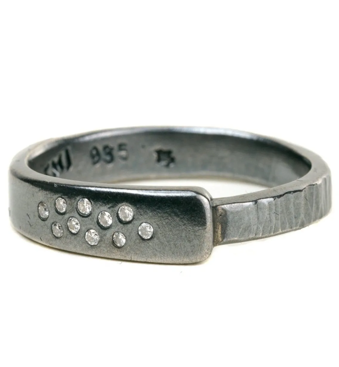 Luxe Aspen Band - Oxidized Silver   Reclaimed Diamonds