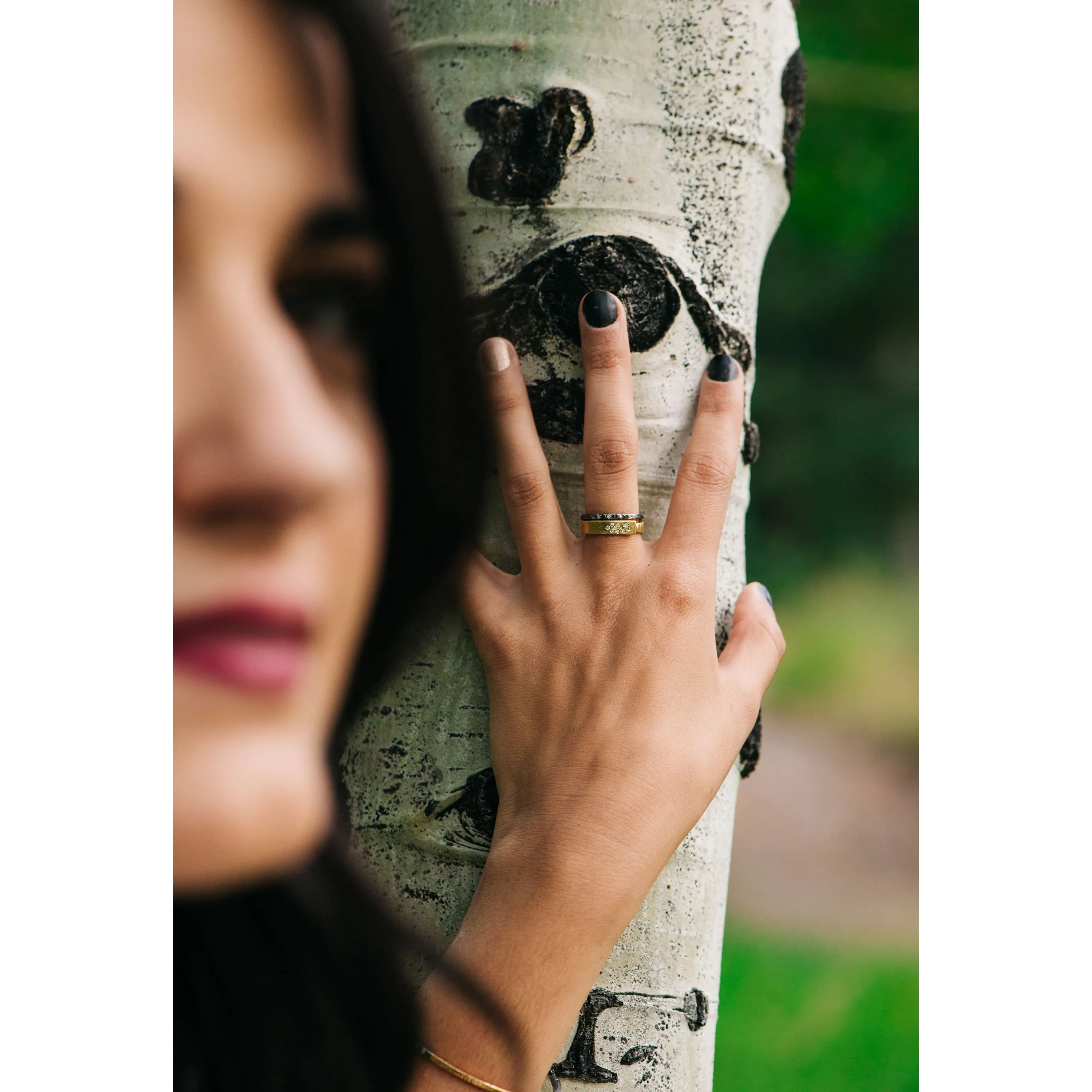 Luxe Aspen Band - Oxidized Silver   Reclaimed Diamonds