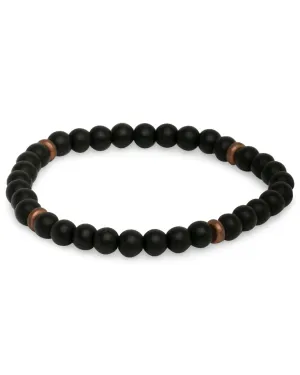 Matte Onyx and Rhodium Buddha Beaded Bracelet