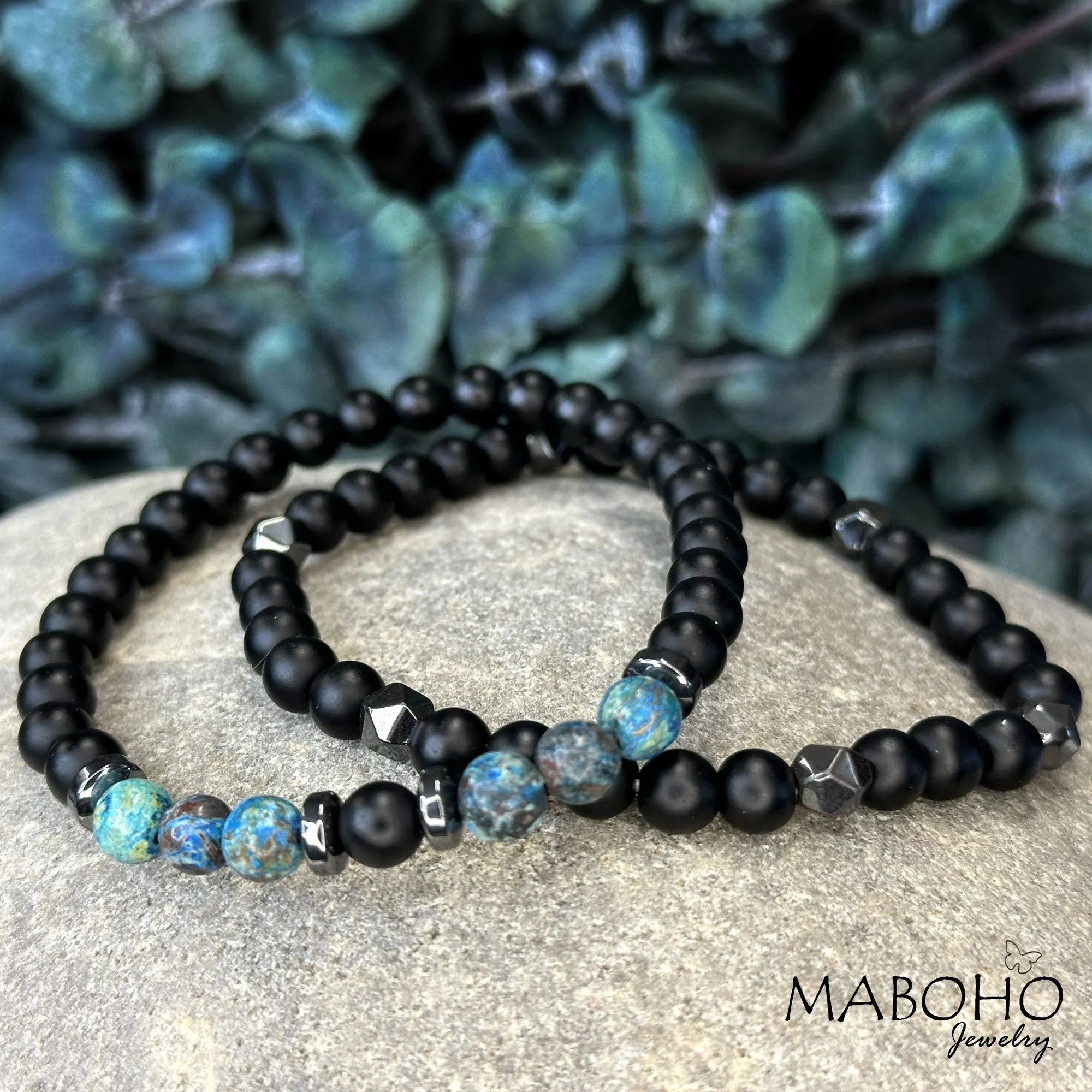 Men's 2 Piece Phoenix Stone & Onyx Bracelet