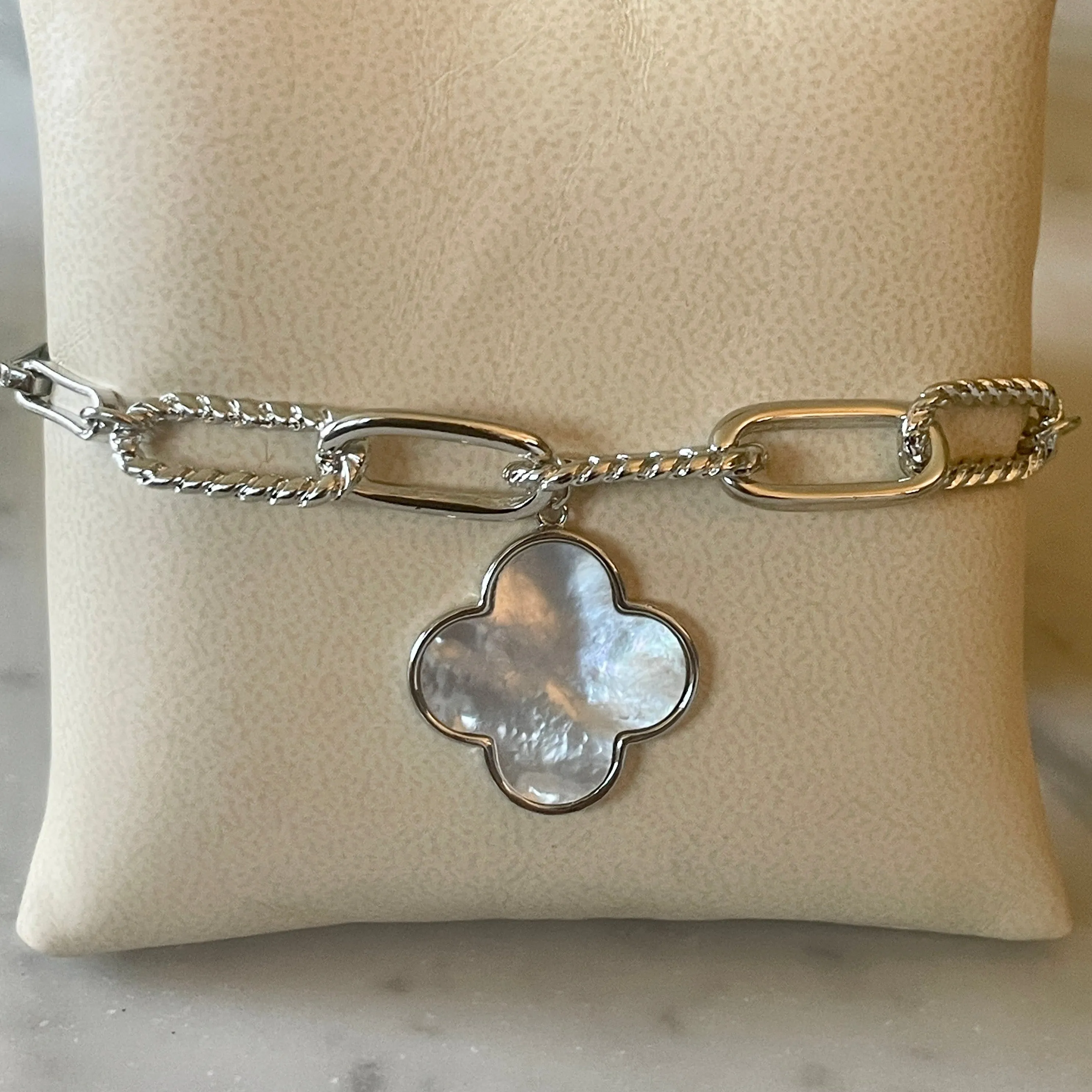 Mother of Pearl Charm Bracelet-White Gold