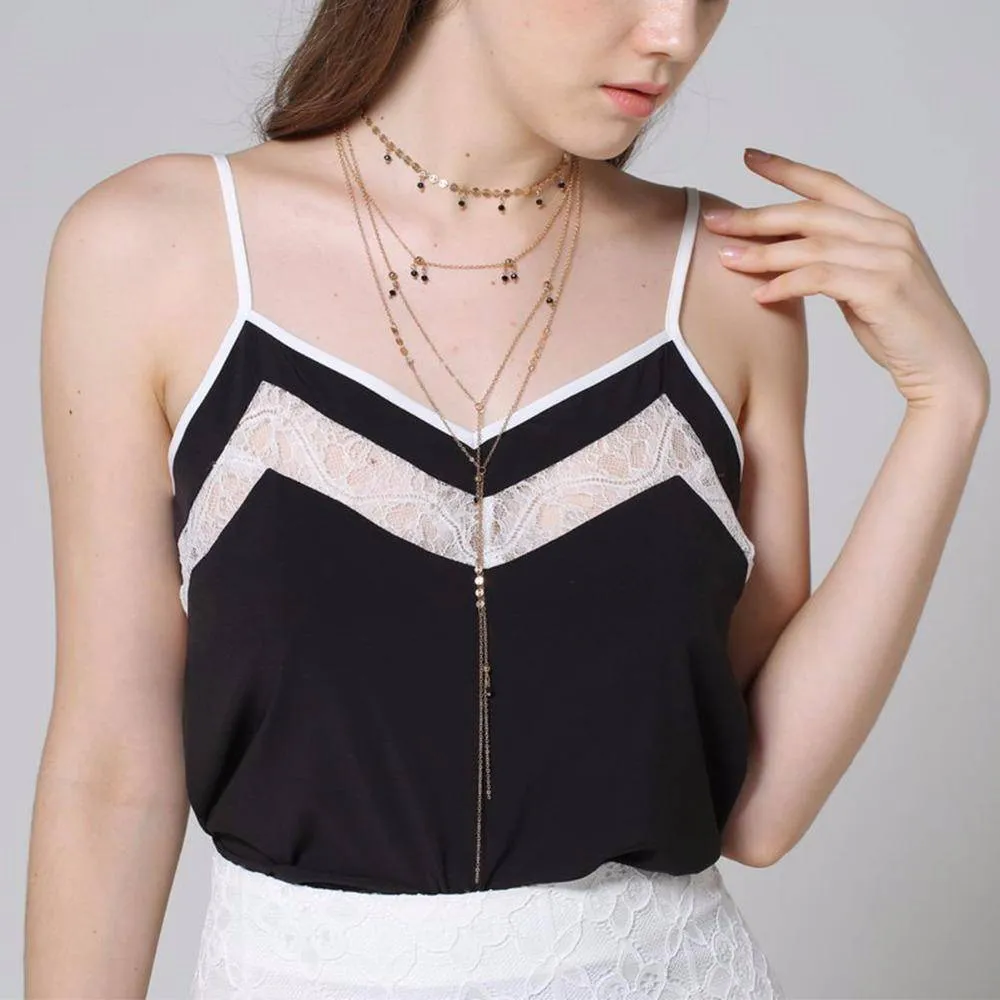 Multilayer Sequin Chain Small Crystal Choker Necklace