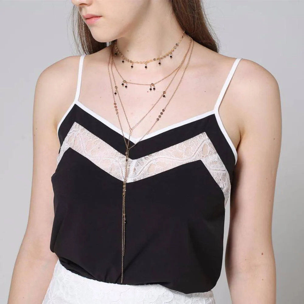 Multilayer Sequin Chain Small Crystal Choker Necklace