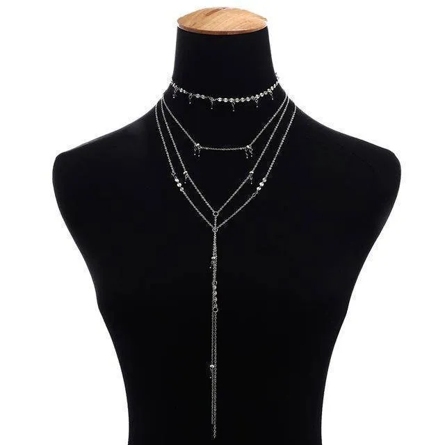 Multilayer Sequin Chain Small Crystal Choker Necklace