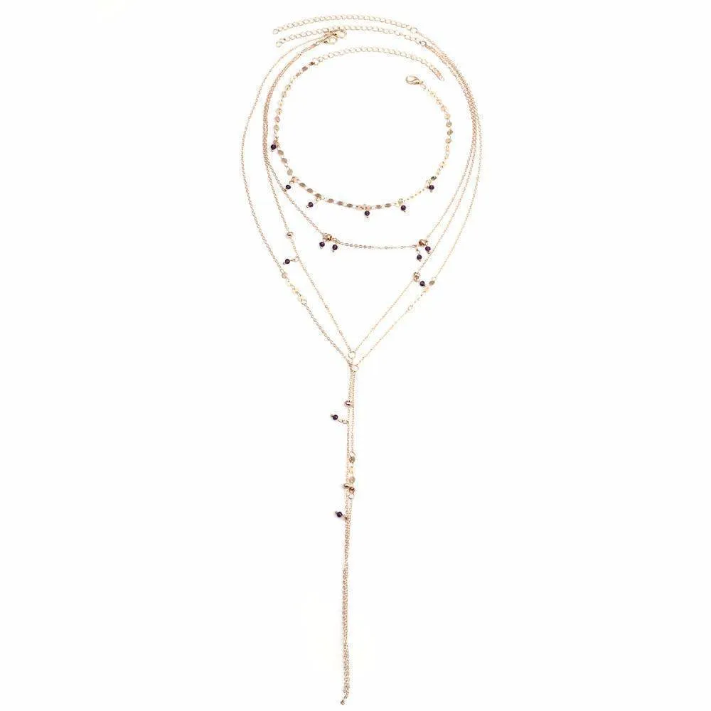 Multilayer Sequin Chain Small Crystal Choker Necklace