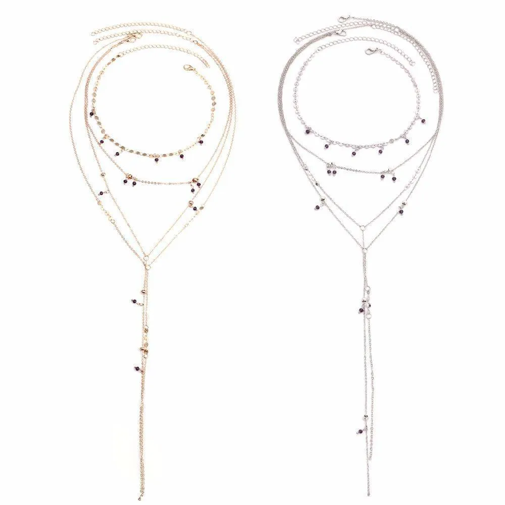Multilayer Sequin Chain Small Crystal Choker Necklace