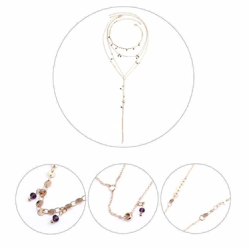 Multilayer Sequin Chain Small Crystal Choker Necklace