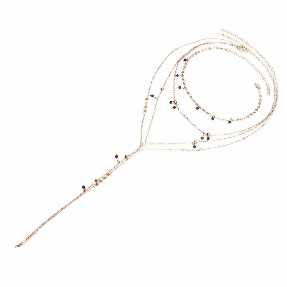 Multilayer Sequin Chain Small Crystal Choker Necklace