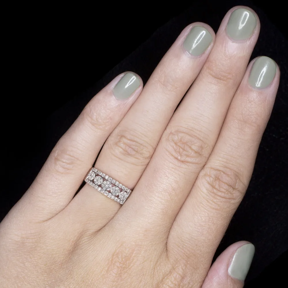 NATURAL DIAMOND COCKTAIL BAND WIDE CLUSTER ILLUSION RING 14k WHITE GOLD 1/2ct