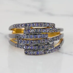 NATURAL EARTH MINED BLUE SAPPHIRE COCKTAIL RING PAVE WIDE BAND MODERN RUSTIC