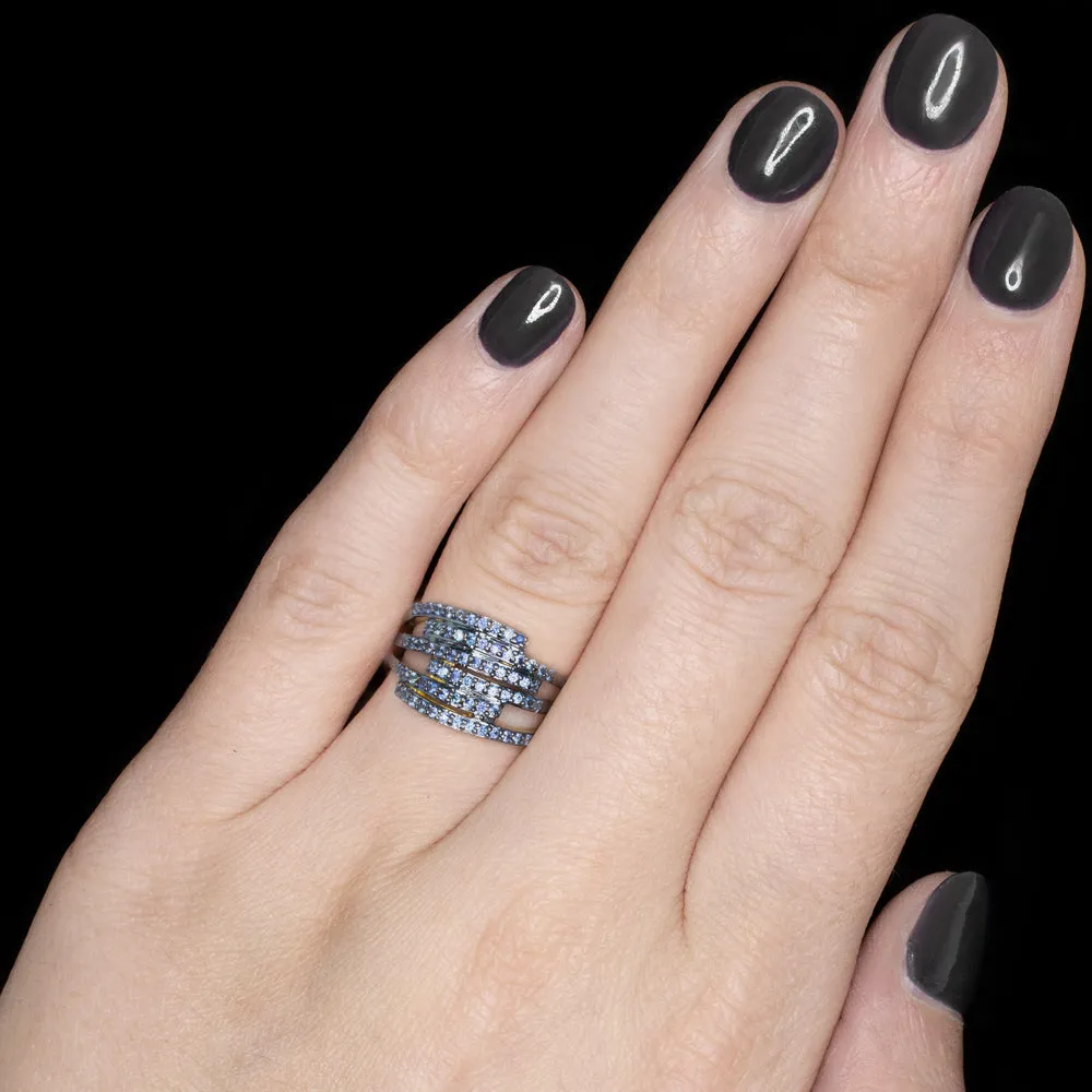NATURAL EARTH MINED BLUE SAPPHIRE COCKTAIL RING PAVE WIDE BAND MODERN RUSTIC