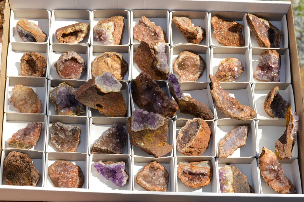 Natural Small Amethyst & Basalt Geode Specimens x 35 From Zululand, South Africa