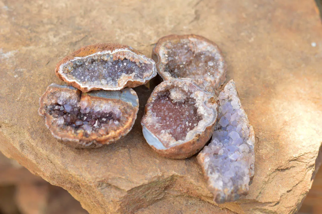 Natural Small Amethyst & Basalt Geode Specimens x 35 From Zululand, South Africa