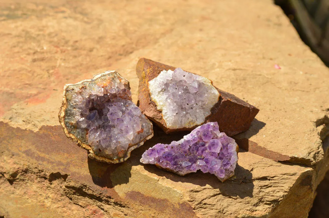 Natural Small Amethyst & Basalt Geode Specimens x 35 From Zululand, South Africa