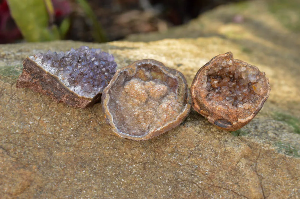 Natural Small Amethyst & Basalt Geode Specimens x 35 From Zululand, South Africa