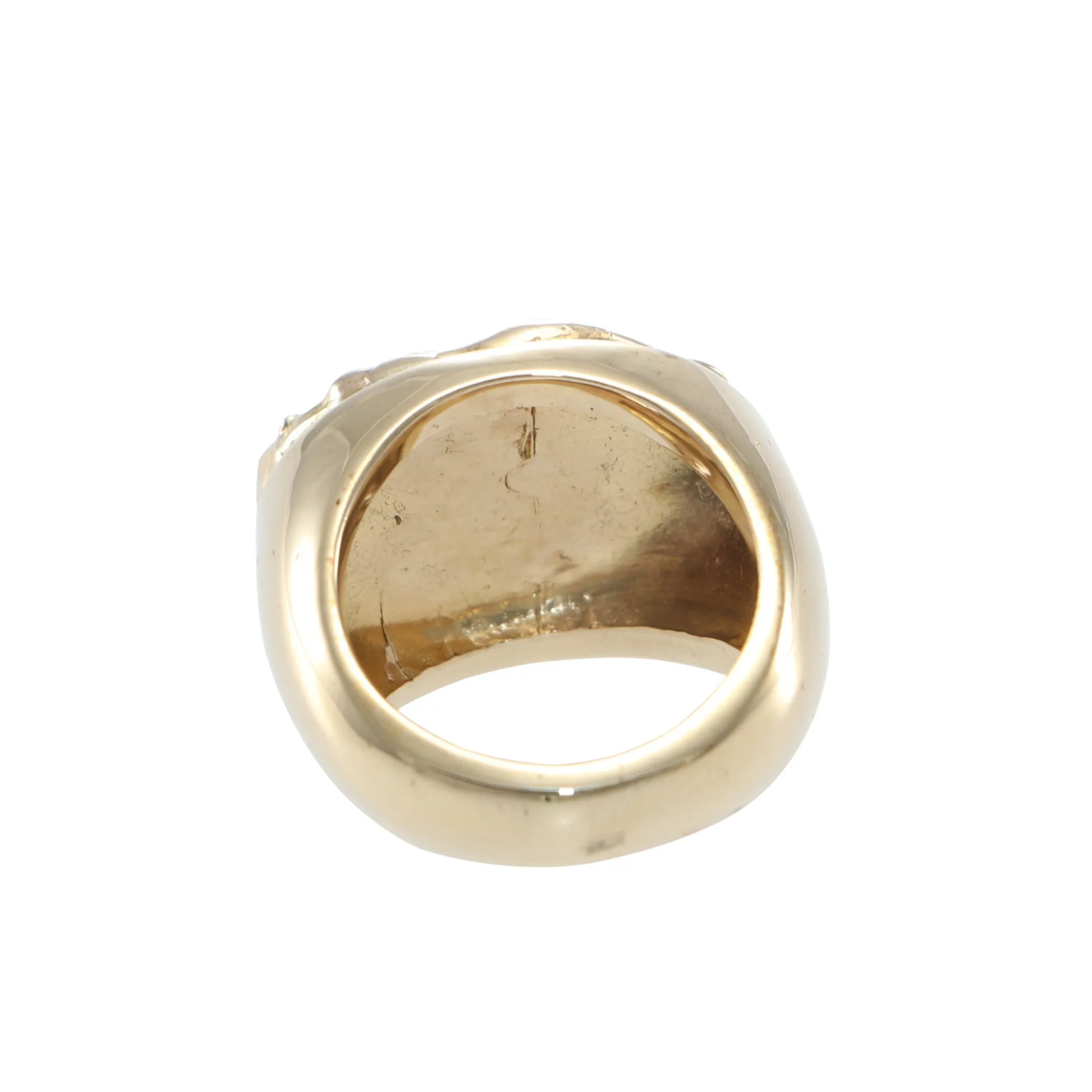 Nephrite Green Panther Ring 14k Yellow Gold Hammered Vintage Jaguar Cocktail