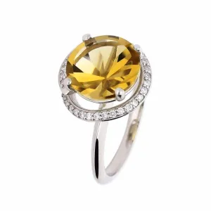 Palladium ring set with a 3.83ct Citrine and diamonds