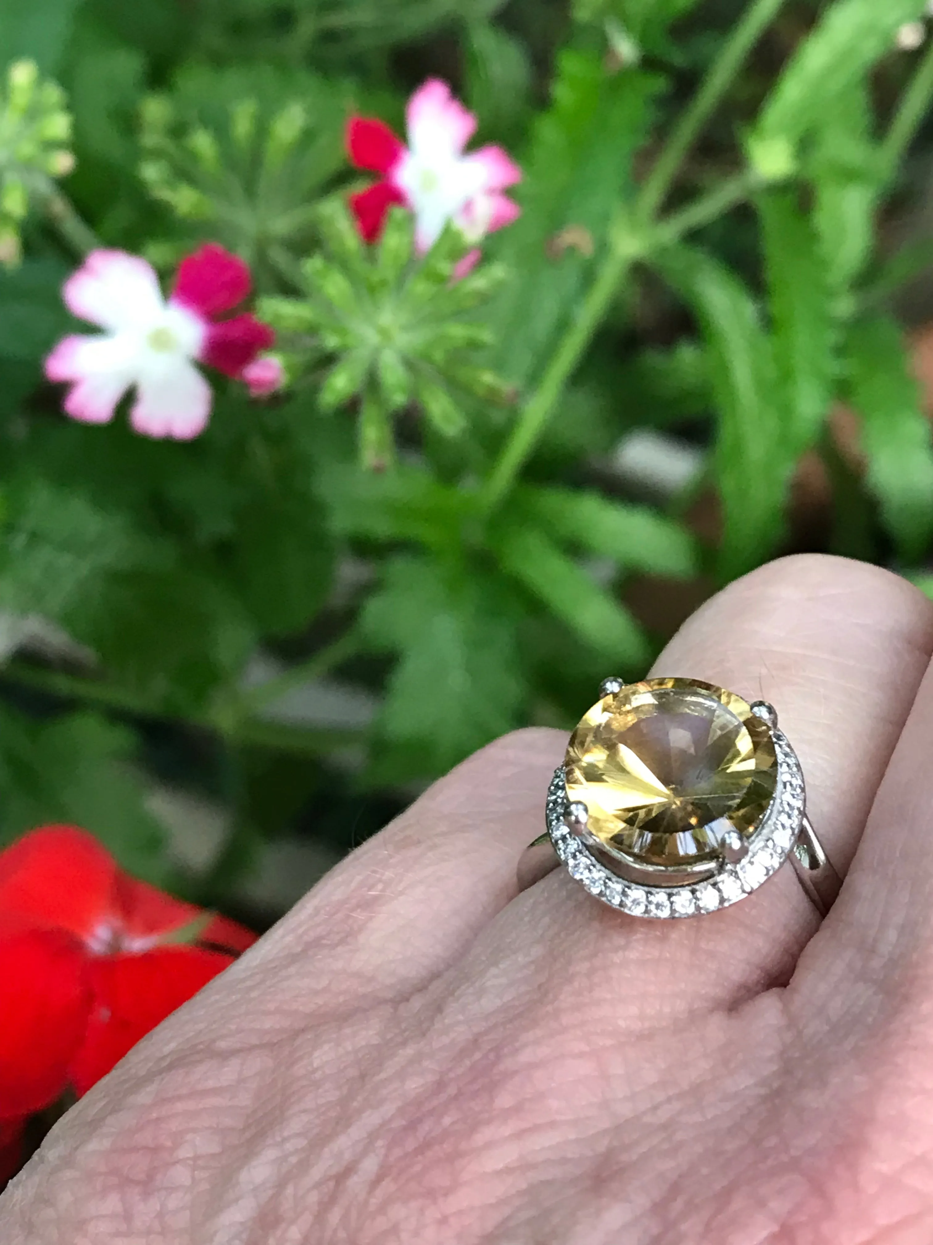 Palladium ring set with a 3.83ct Citrine and diamonds