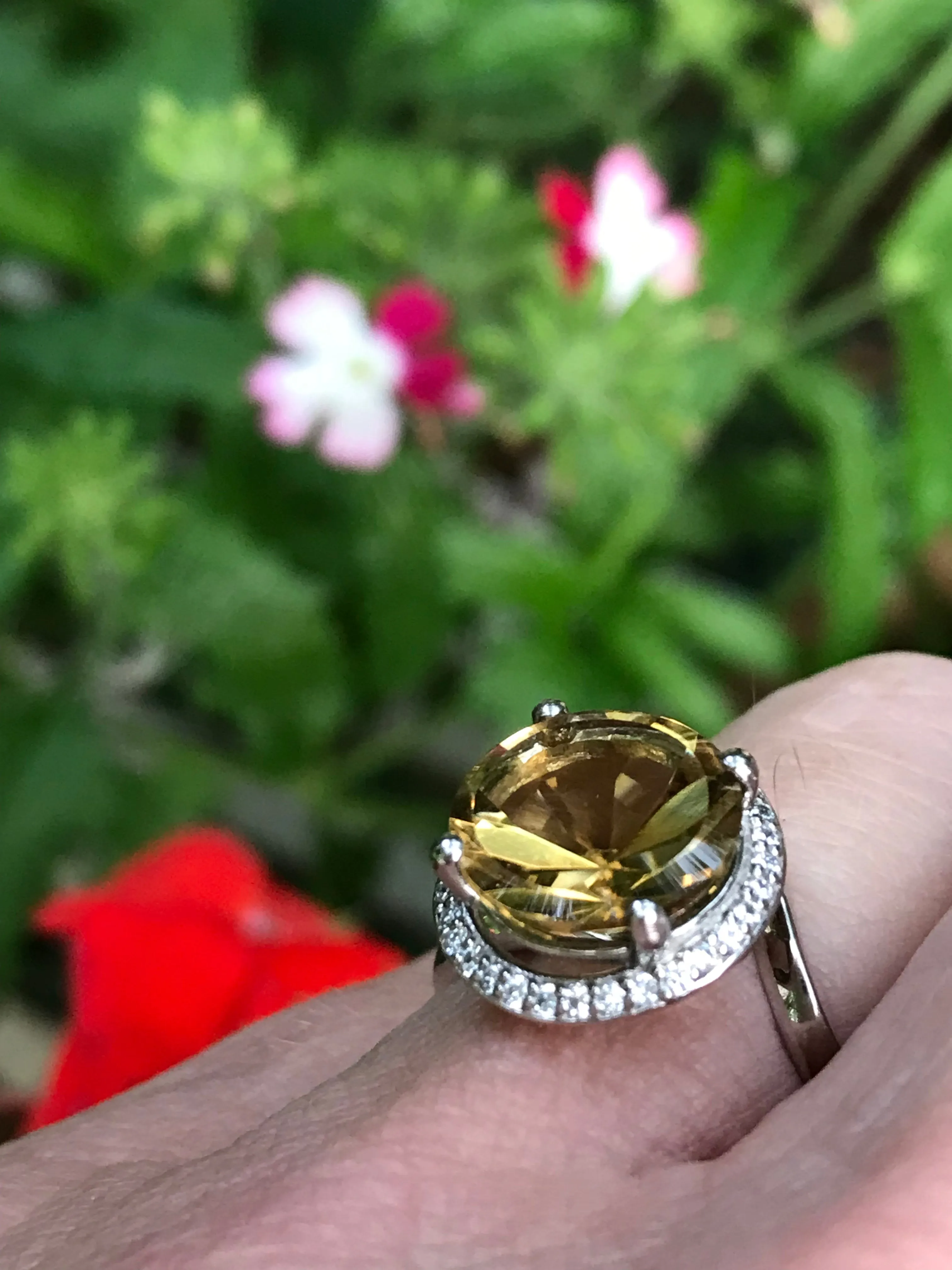 Palladium ring set with a 3.83ct Citrine and diamonds