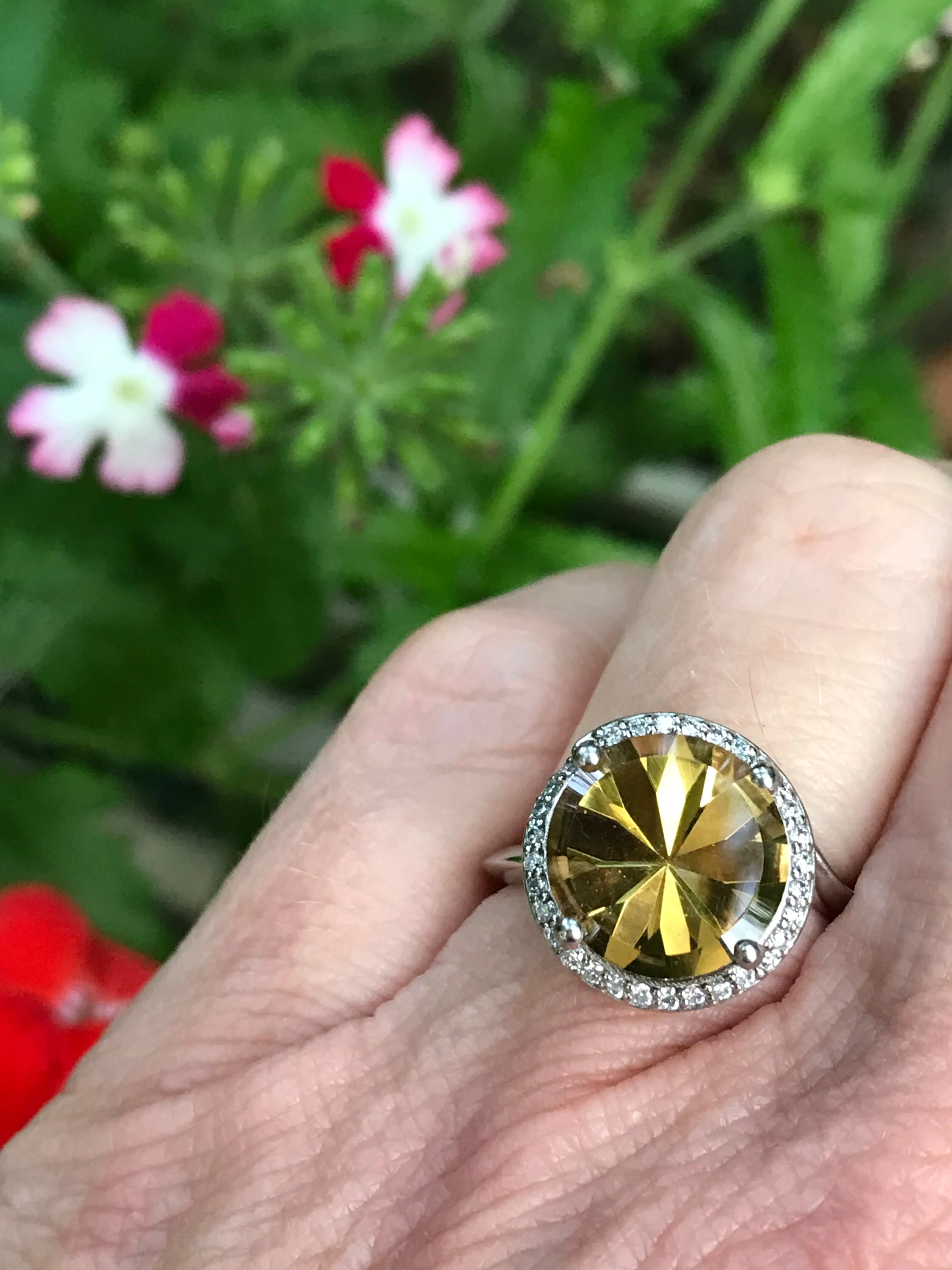 Palladium ring set with a 3.83ct Citrine and diamonds
