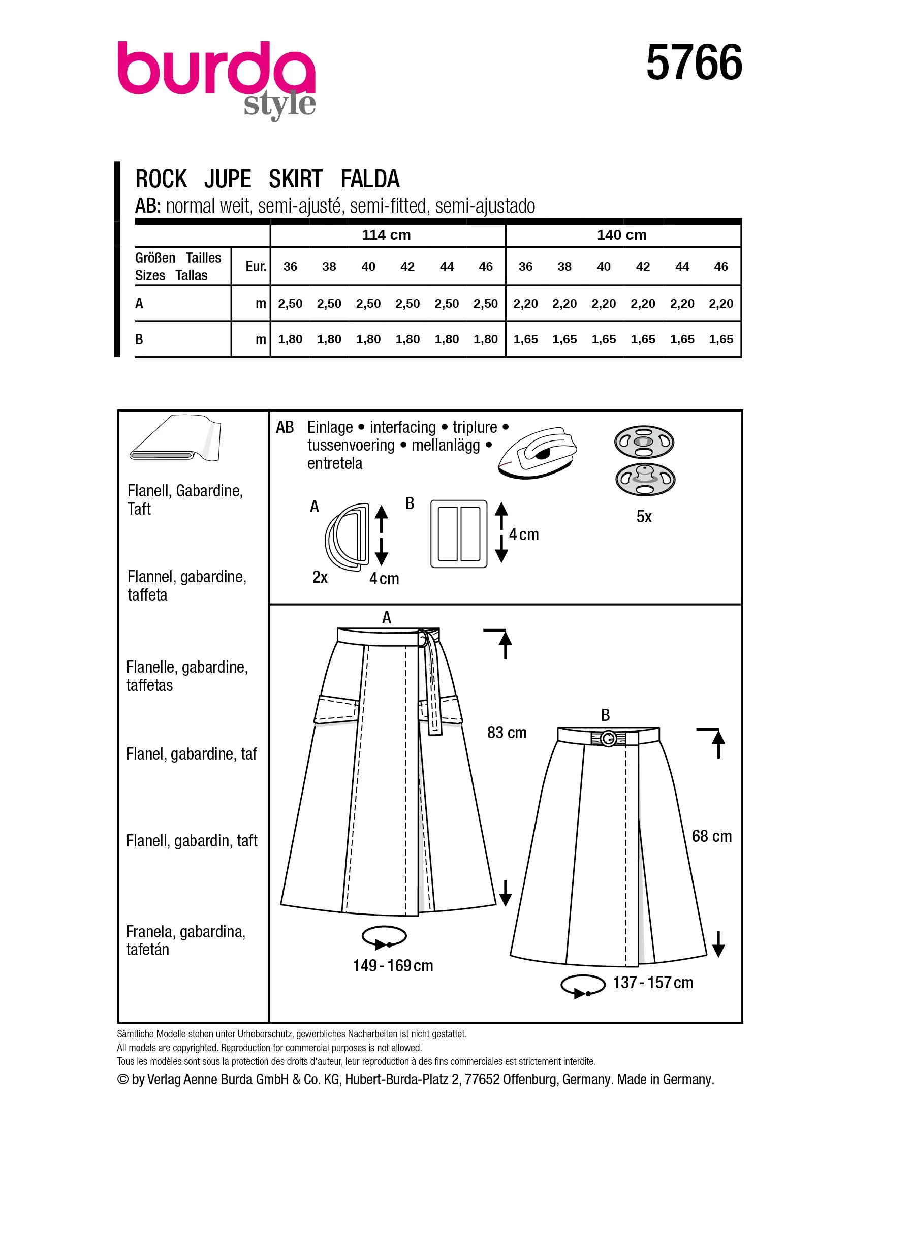 Patron Burda n°5766 : Jupe