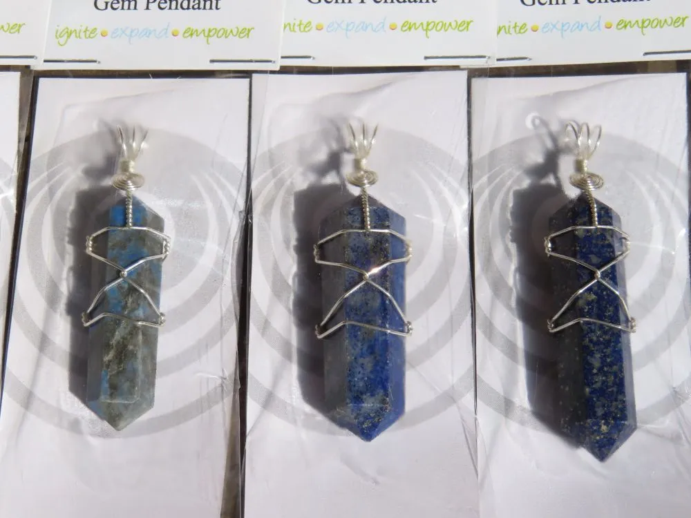 Polished Double Terminated Lapis Lazuli Crystals with Silver Wire Wrapped Pendant  - sold per piece - From South Africa
