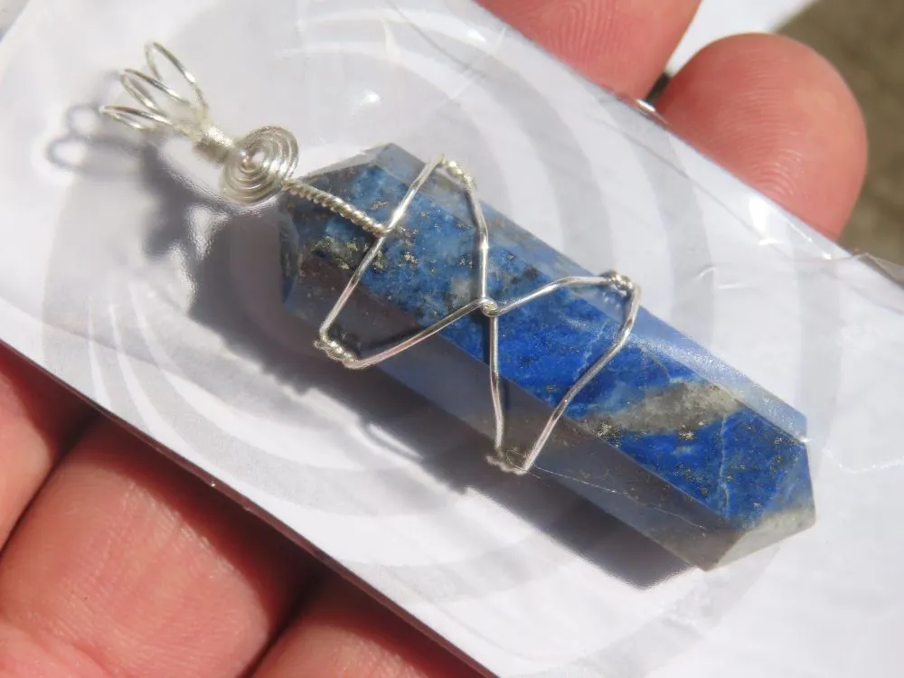 Polished Double Terminated Lapis Lazuli Crystals with Silver Wire Wrapped Pendant  - sold per piece - From South Africa