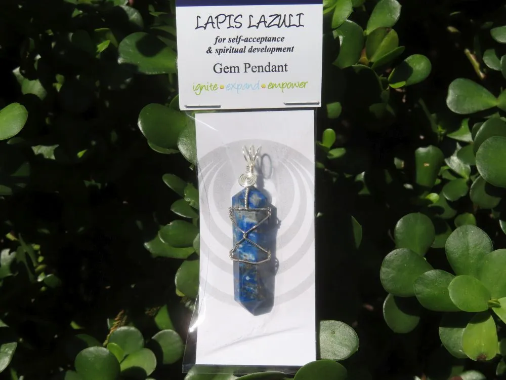 Polished Double Terminated Lapis Lazuli Crystals with Silver Wire Wrapped Pendant  - sold per piece - From South Africa