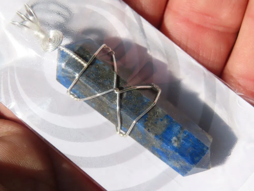 Polished Double Terminated Lapis Lazuli Crystals with Silver Wire Wrapped Pendant  - sold per piece - From South Africa