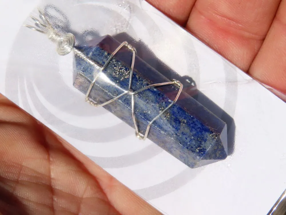 Polished Double Terminated Lapis Lazuli Crystals with Silver Wire Wrapped Pendant  - sold per piece - From South Africa
