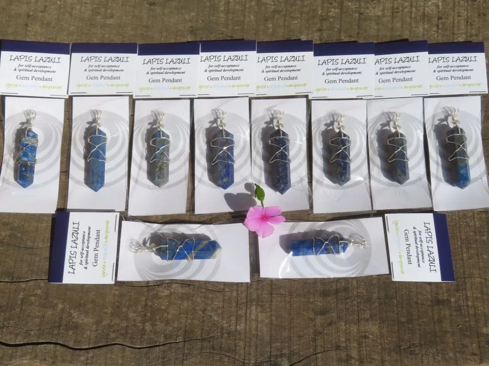 Polished Double Terminated Lapis Lazuli Crystals with Silver Wire Wrapped Pendant  - sold per piece - From South Africa