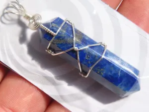Polished Double Terminated Lapis Lazuli Crystals with Silver Wire Wrapped Pendant  - sold per piece - From South Africa