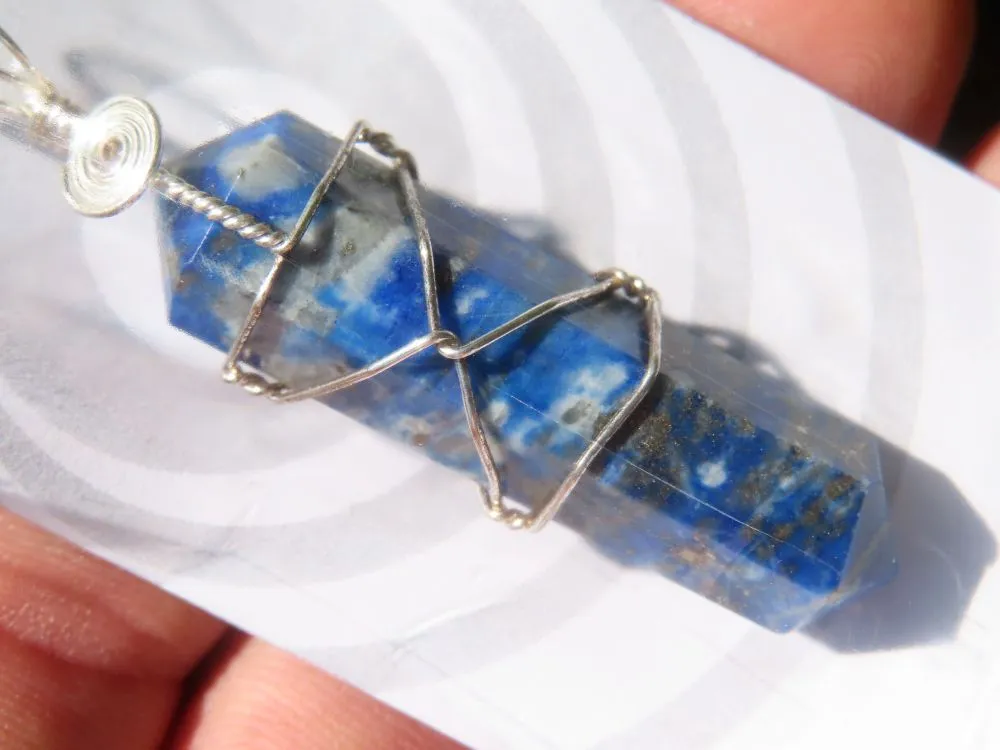 Polished Double Terminated Lapis Lazuli Crystals with Silver Wire Wrapped Pendant  - sold per piece - From South Africa