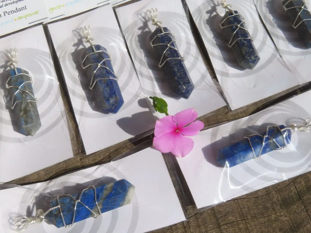 Polished Double Terminated Lapis Lazuli Crystals with Silver Wire Wrapped Pendant  - sold per piece - From South Africa