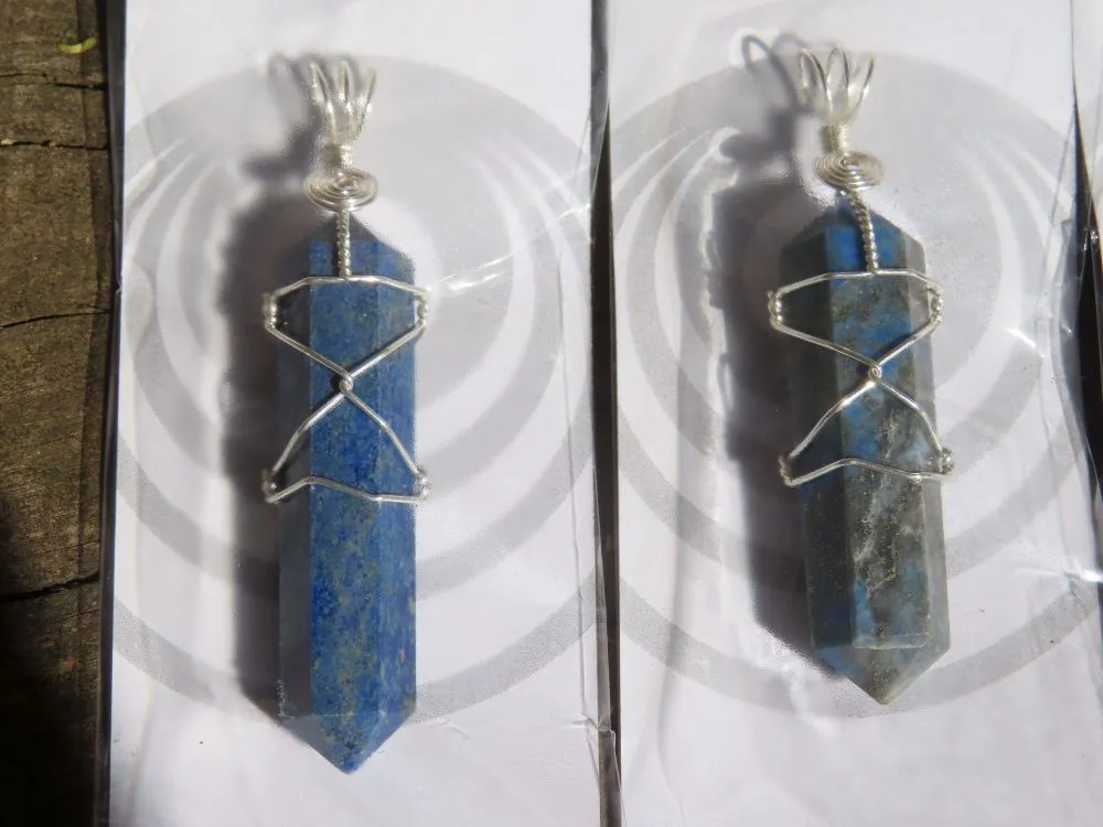 Polished Double Terminated Lapis Lazuli Crystals with Silver Wire Wrapped Pendant  - sold per piece - From South Africa