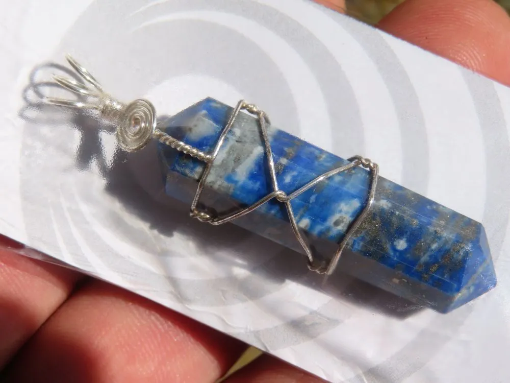 Polished Double Terminated Lapis Lazuli Crystals with Silver Wire Wrapped Pendant  - sold per piece - From South Africa