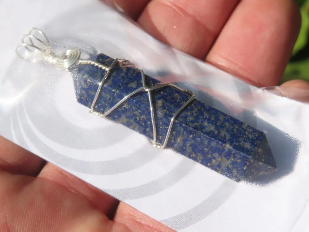 Polished Double Terminated Lapis Lazuli Crystals with Silver Wire Wrapped Pendant  - sold per piece - From South Africa