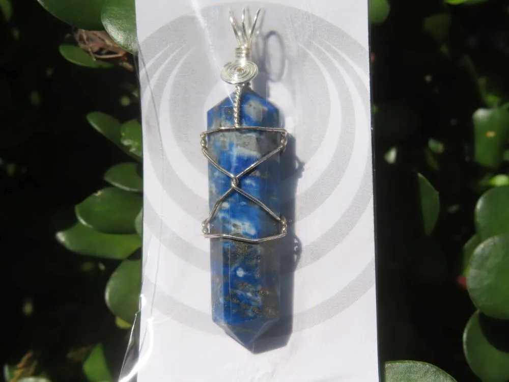 Polished Double Terminated Lapis Lazuli Crystals with Silver Wire Wrapped Pendant  - sold per piece - From South Africa