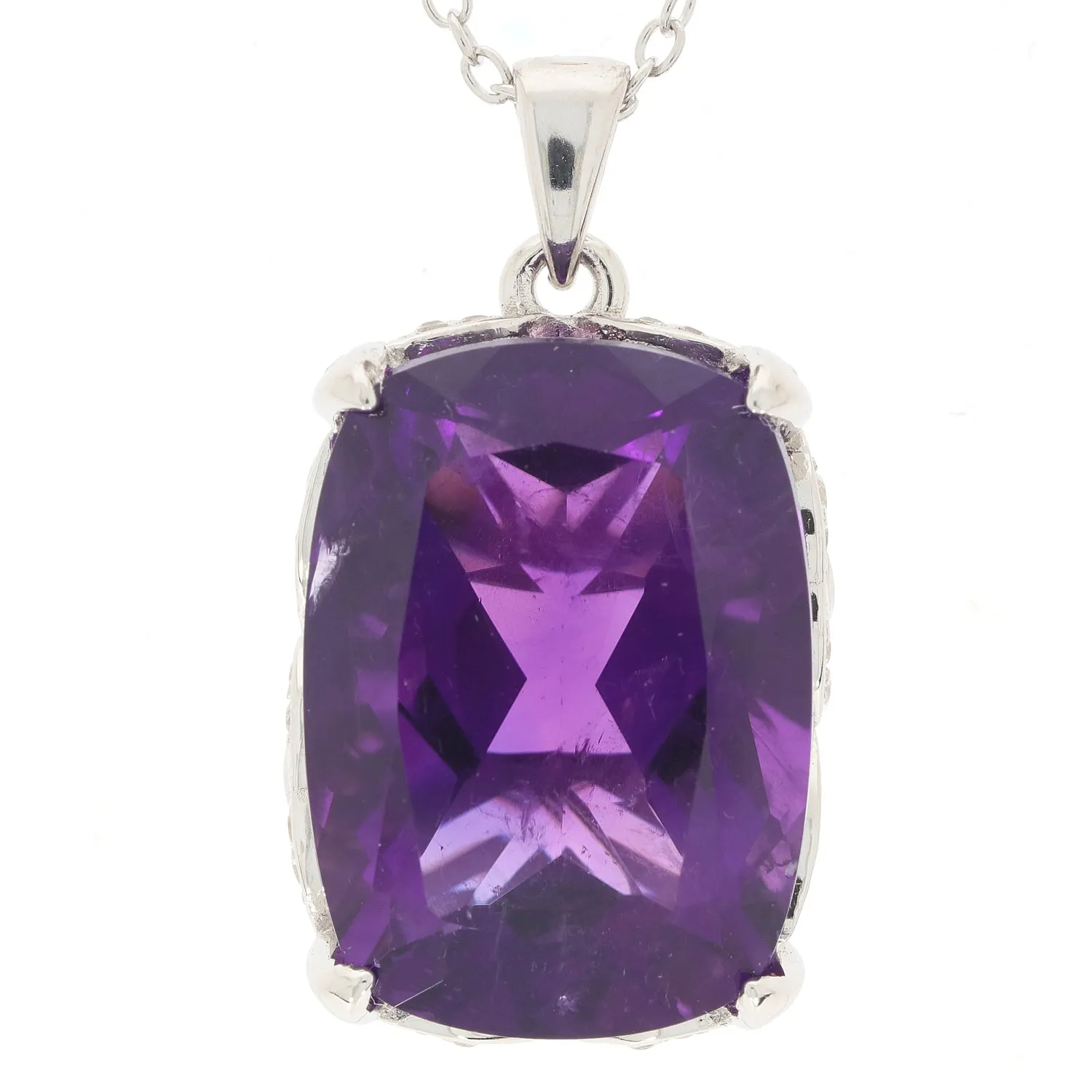 Purple Amethyst Sterling Silver Pendant with Accent