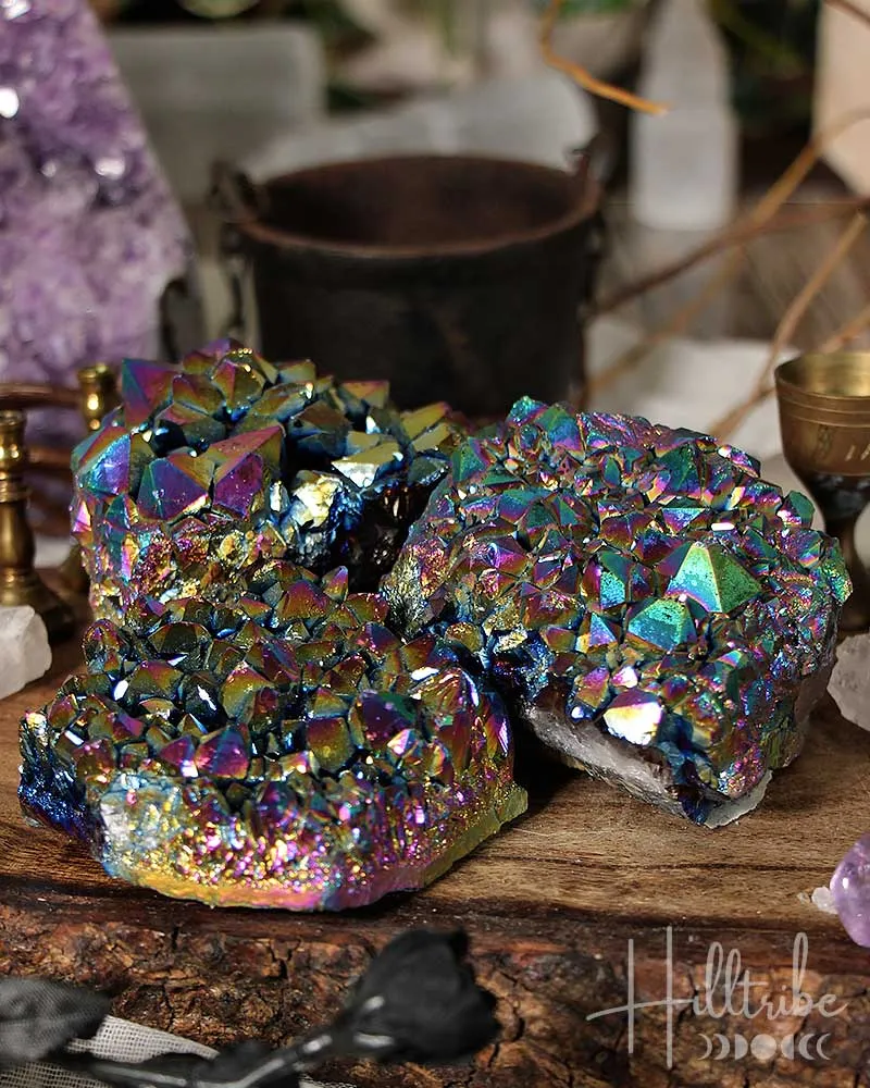 Rainbow Aura Amethyst Cluster Large