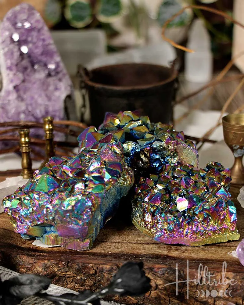 Rainbow Aura Amethyst Cluster Large