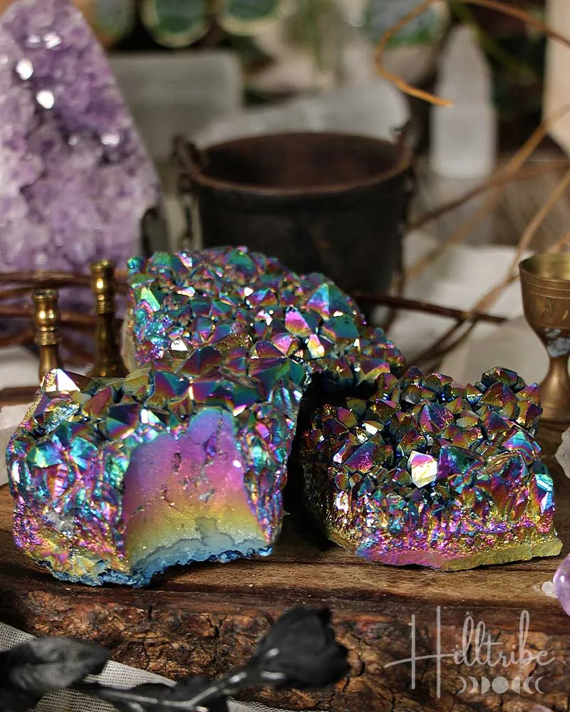 Rainbow Aura Amethyst Cluster Large
