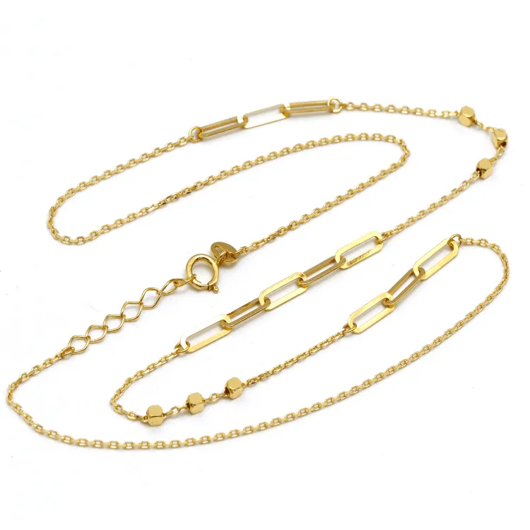 Real Gold Paper Clip With Cube Beads Necklace (40 C.M) 7795 N1445