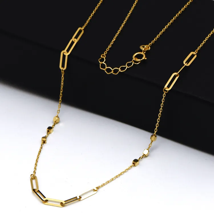 Real Gold Paper Clip With Cube Beads Necklace (40 C.M) 7795 N1445