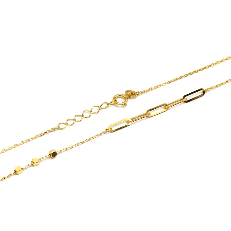 Real Gold Paper Clip With Cube Beads Necklace (40 C.M) 7795 N1445