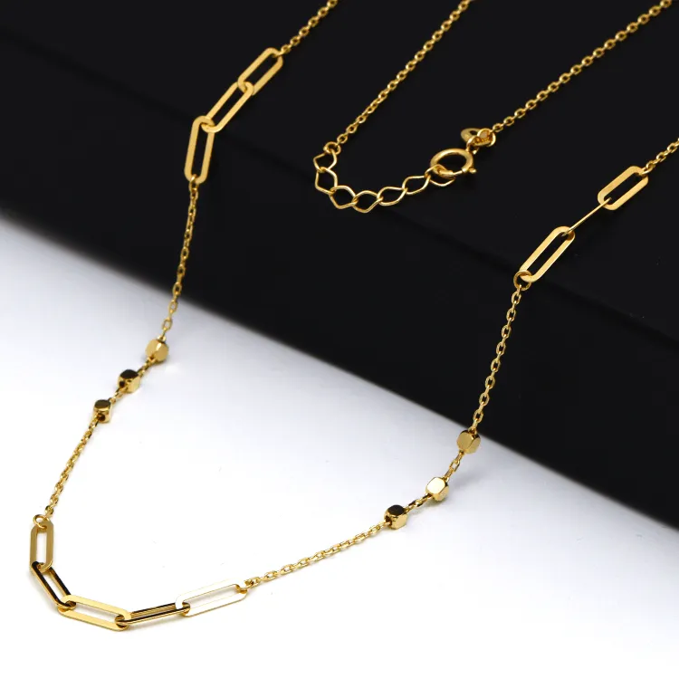 Real Gold Paper Clip With Cube Beads Necklace (40 C.M) 7795 N1445