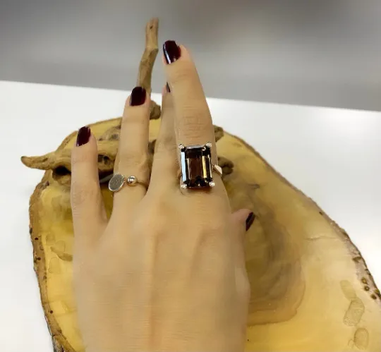 Rectangle Smokey Quartz Ring