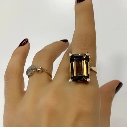 Rectangle Smokey Quartz Ring