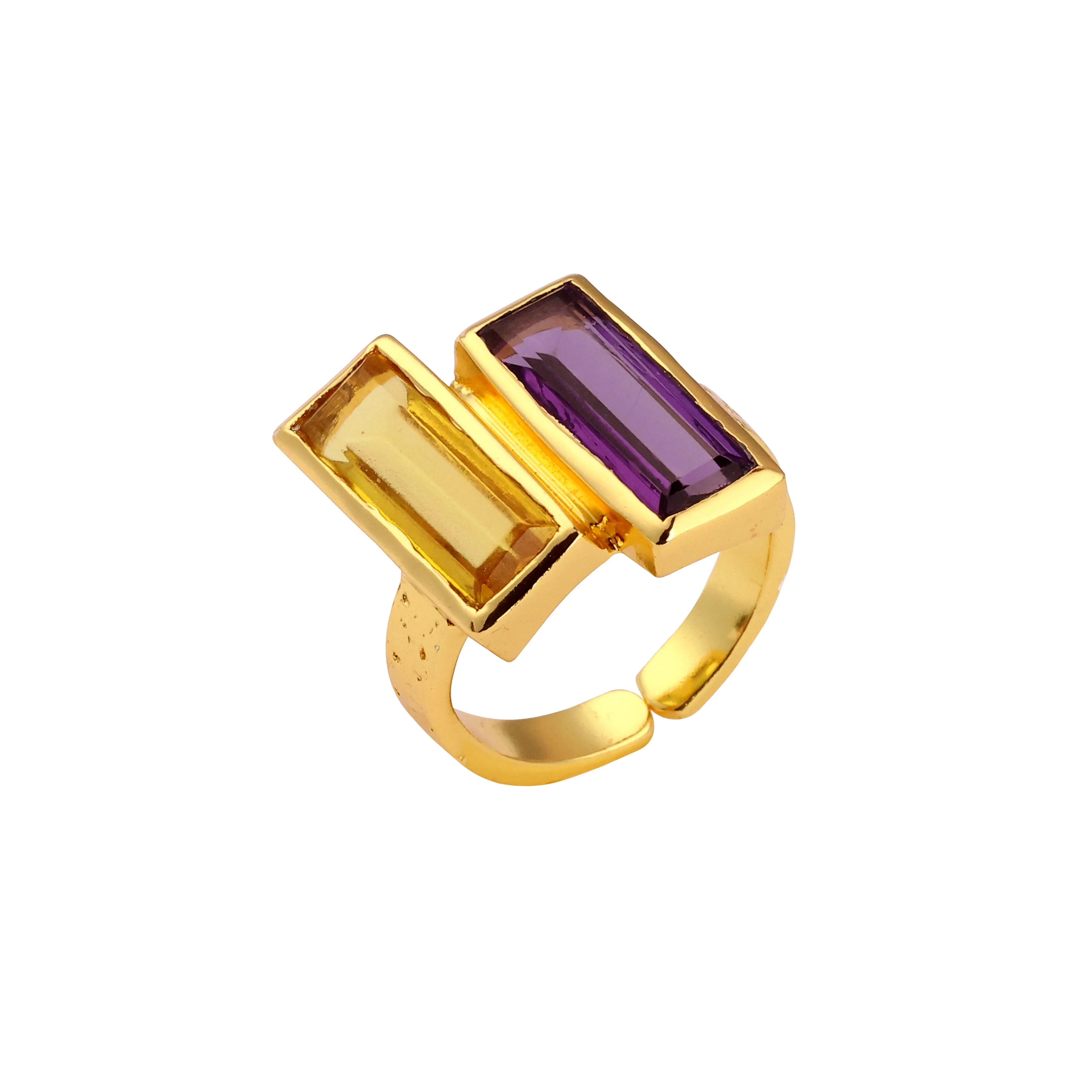Ring - Double Bar - Amethyst and Citrine
